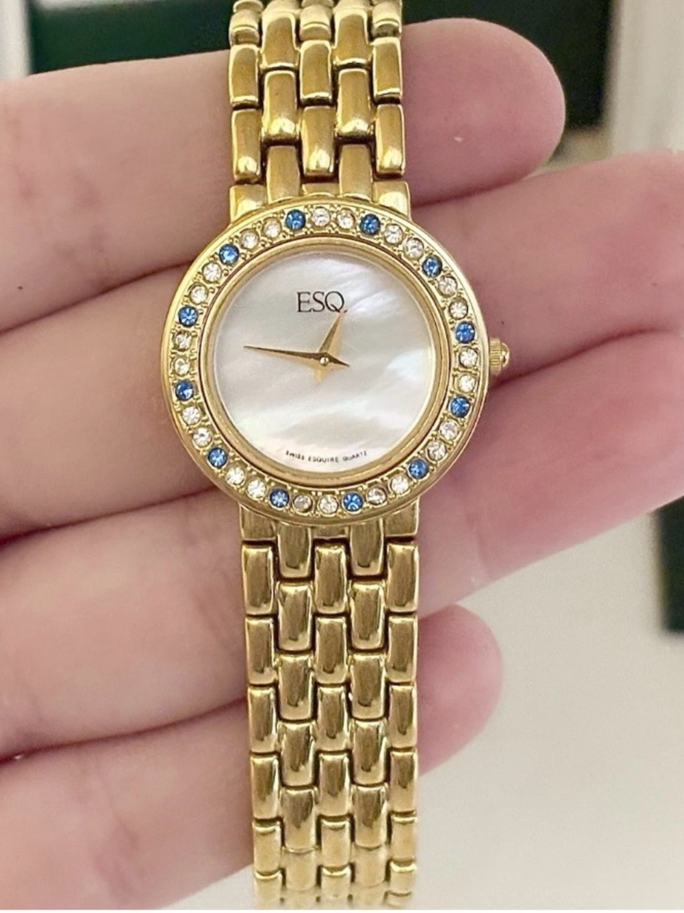 ESQ Esquire Movado Mother of Pearl MOP Interchangeable Bezel Ladies Watch WORKS!